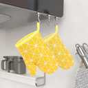 Yellow Checkered Oven Mittens, Heat-Resistant, Cute Checkered Oven Mittens,Oven Mitts and Pot Holders Sets for Baking, Grilling & Microwave Anti-Slip Silicone Kitchen Gloves 1 Pair 7 "x12.5