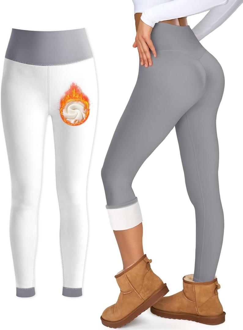 Blue Breath Fleece Lined Leggings Women-Tummy Control High Waisted Workout Thermal Warm Soft Yoga Pants (Gray, S)