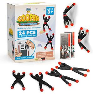 PICK A TOY 23 Sticky Wall Climbing Black Ninjas with DIY Costume Stickers – Stretchy Window Crawlers, Easter Basket Stuffers, Birthday Goodie Bag, Party Favors for Kids