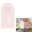 Arch Backdrop Cover for One Silly Goose Baby Shower Arch Frame Stretchy Cover Pink Plaids Girls 1st Birthday Party Fiesta Decorations (7.2x4ft Cover)