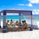 MoKo Beach Cabana, 8'x8' Large Beach Canopy with Side Wall, U0F 50+ Protection Easy Setup Beach Tent Sun Shelter, Adjustable Height Wind Resistant Cabana Beach Tent for Whole Family, Navy Stripes