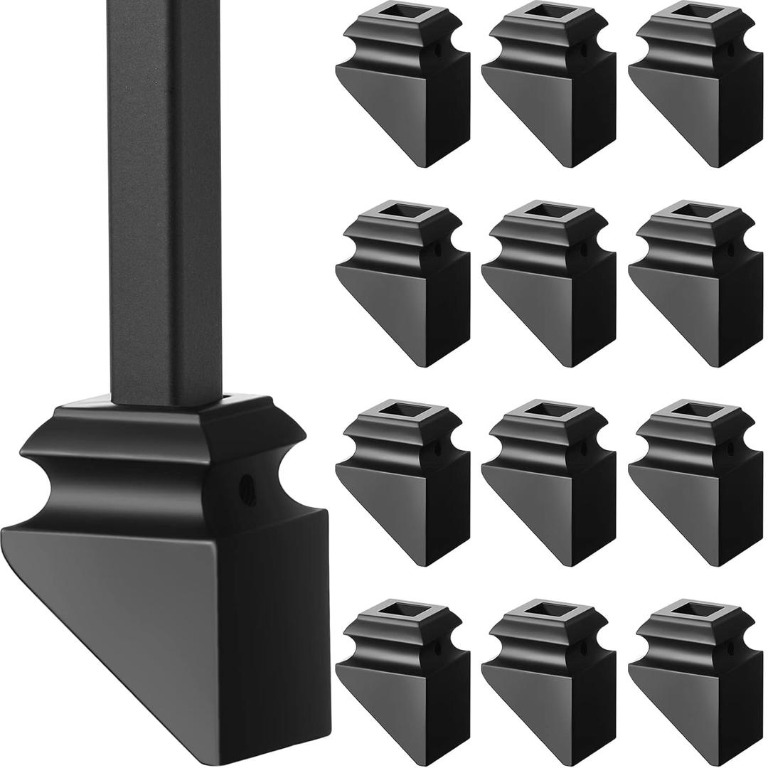 Funrous 12 Pack Iron Baluster Shoes Stair Flat Shoe with Screw for 1/2 Inch, Square Iron Balusters Wrought Spindles for Staircase Slant Shoes with Screw, Satin Black
