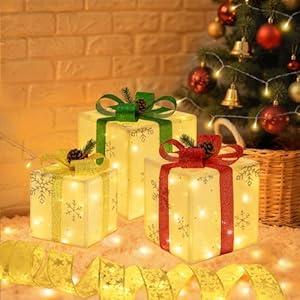 Attmu Set of 3 Christmas Lighted Gift Boxes
