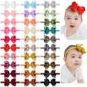 jollybows 30pcs Baby Girls Grosgrain Ribbon Hair Bows Headbands 4" Elastic Hair Band Hair Accessories for Infants Newborn- Natural Color Set