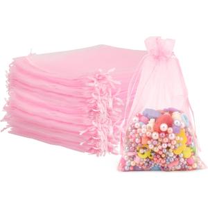 3 x Organza Bags, Organza Bags 4x6, 100 PCS Small Mesh Bag Drawstring, Pink Sheer Wedding Party Favor Bag, Small Mesh Gift Pouch Jewelry Mini Candy Pouch for Wedding, Baby Shower, Birthday Party Supplies