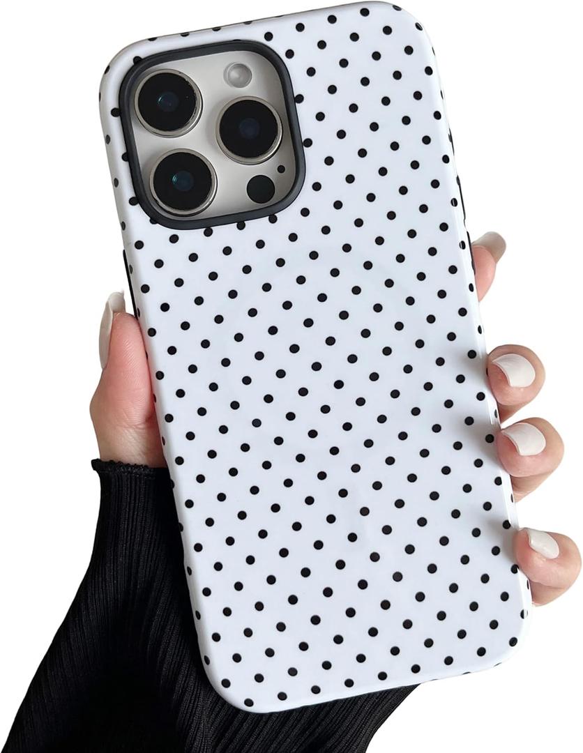 ZTOFERA Magnetic Case for iPhone 16 Pro Max, Polka Dot Phone Case Cute for Girl Women, Compatible with Magsafe, Hard PC+Soft TPU Protective Phone Cover for iPhone 16 Pro Max-White