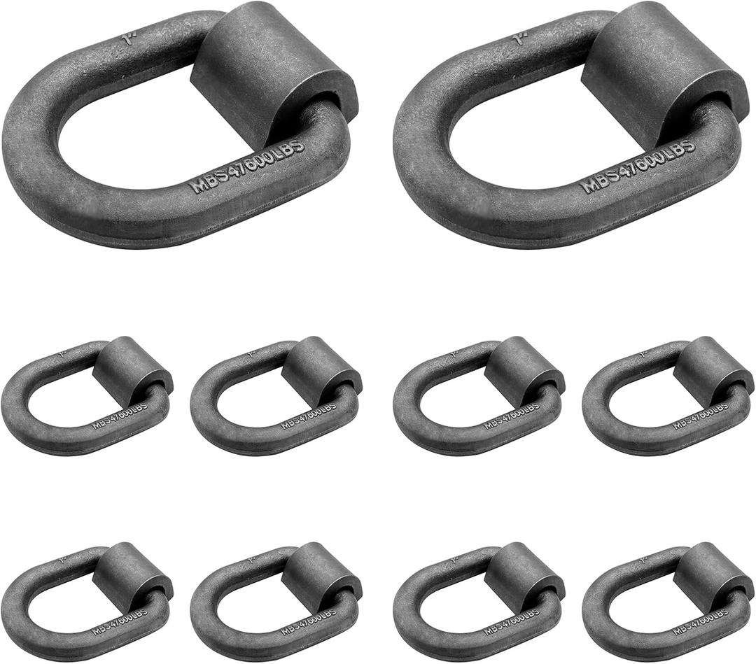 10Pack 1" Weld On D Ring Heavy Duty, Weldable Trailer D-Rings 1 inch for Truck Trailers, Breaking Load 46, 800lbs