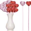 MECCANIXITY 24 Pcs Glitter Heart Shaped Picks Puffy Foam Hearts Floral Sparkly Stick for Valentine's Day Wedding Decor Home Vase Supplies Flower Arrangements Crafts (Red/Pink, 4cm x 22cm)