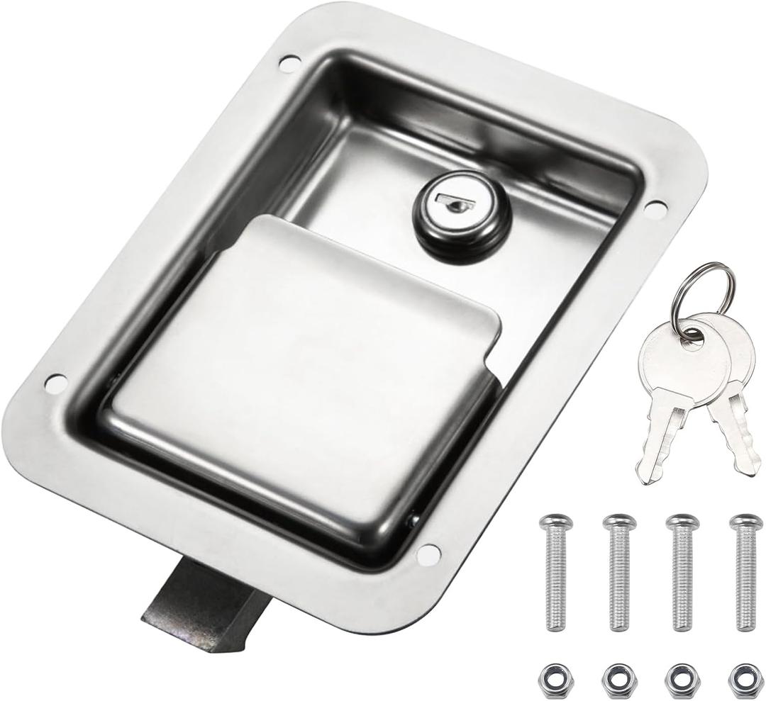 Truck Tool Box Lock Replacement kit, Stainless Steel Locking Paddle Latch for Truck Bed Toolbox Handle, Trailer Door, RV, Camper, ATV, UTV, 5.85" L x 4.25" W with keys Truck Tool Box Lock Replacement kit, Stainless Steel Locking Paddle Latch for Truck Bed Toolbox Handle, Trailer Door, RV, Camper, ATV, UTV, 5.85" L x 4.25" W with keys