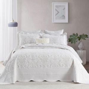 100% Cotton Oversized Bedspread Quilt Coverlet Set, 128"x120", Extra Wide Super King