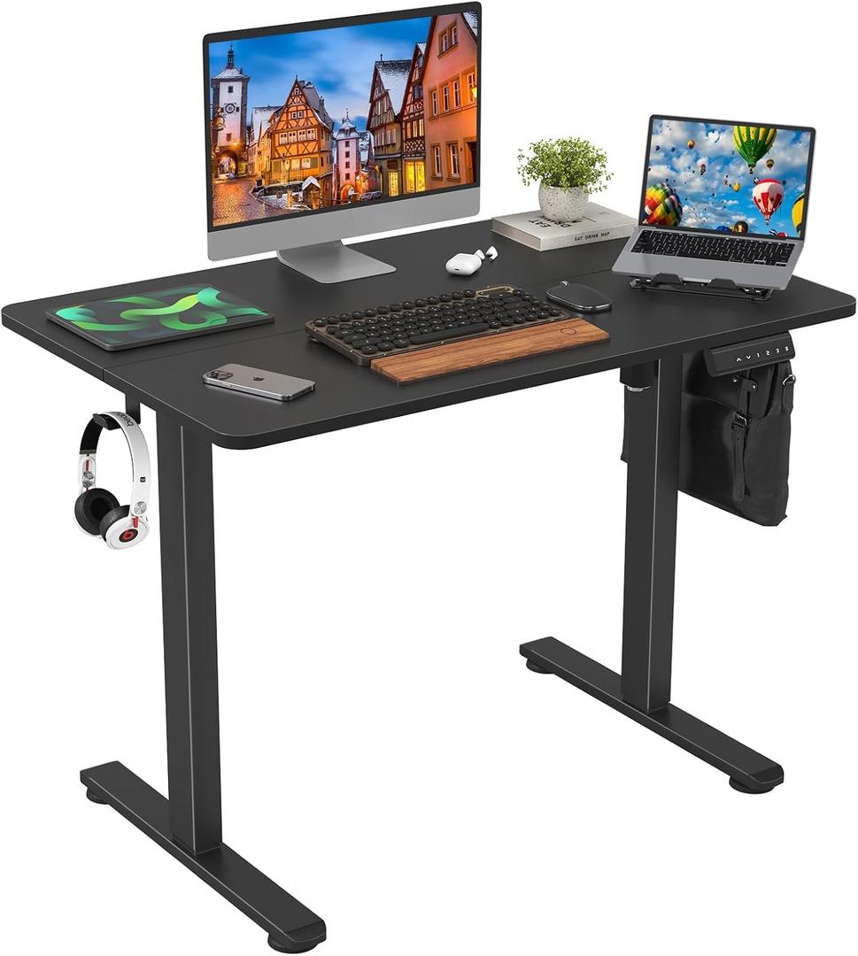 STARY Electric Standing Desk Adjustable Height Sit Stand Home Office Desk with Splice Board (40x24, Black Desktop/Black Frame)
