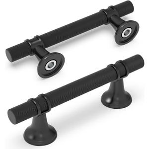 10 Pack 3 Inch Cabinet Pulls knurled Matte Black Kitchen Cabinet Handles Aluminum and Zinc Alloy Drawer Pulls Solid Cabinet Hardware (3'' Hole Center(76mm))