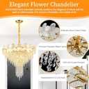 23.6" Gold Crystal Chandelier, 8-Tier Luxury Flower Round Chandeliers, 9-Light Adjustable Height Ceiling Fixture Elegant Modern Tiered Chandelier for Dining Room, Living Room, Staircase