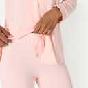 Amazon Essentials x Sofia Grainge Women's Stretch Modal Long-Sleeve Button-Front Top and Full-Length Bottom Pajama Set, Light Pink, Large