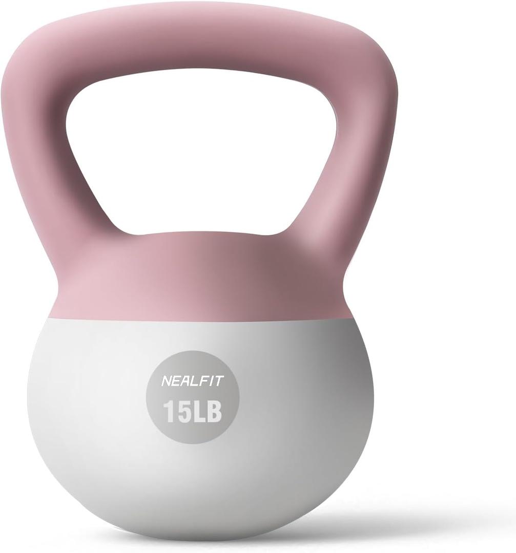 Soft Kettlebell 5LB/10LB/15LB/20LB/25LB, Kettlebells Set Soft Kettle Bell Anti-Slip Grip Weight for Home Gym Strength Training (15LB Pink-White)