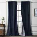Guken Navy Blue 100% Blackout Linen Curtains for Living Room 102 Inches Long 2 Panels Set Elegant Textured Back Tab Hook Belt Room Darkening Thermal Insulated Soundproof Drapes Sliding Door 52x102