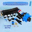 7.5 GPM 80 PSI Washdown Deck Wash Pump Kit, 12V Washdown Pump Kit with Strainer and Pressure Switch for RV,Boat,Sprayer,Travel Trailers,and Yacht -Freshwater Saltwater