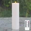 4" x14" Flameless Flickering Waterproof Candles with Remote, LED Battery Operated Timer Plastic White Pack of 1 Pillar Candles for Outdoor Use (Long Lasting 420+ Hrs)