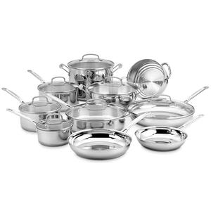 Cuisinart 17-Piece Stainless Steel Cookware Set, Chef's Classic Steel Collection with Pure Aluminum Core for Quick and Even Heat, Cool Grip Handles, Dishwasher Safe, 77-17N