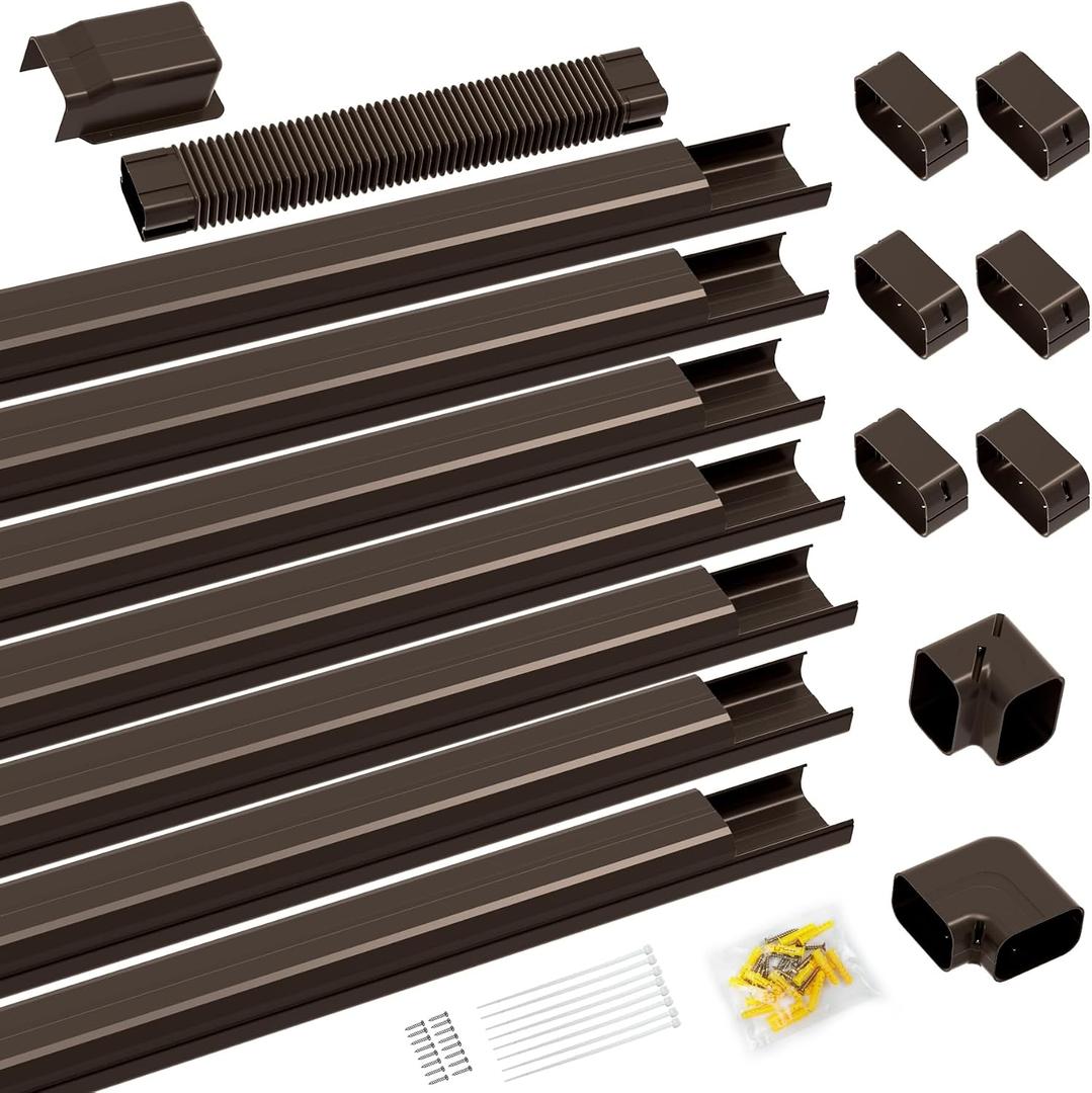 Mxclimate 4in 25ft PVC Line Set Cover Kit for Mini Split and Central Air Conditioners,AC Heat Pump Systems,Decorative Tubing Pipe Covers. Brown
