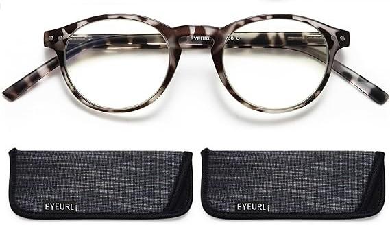 EYEURL 2-Pack Small Round Reading Glasses for Women Men Neck Hanging Blue Light Blocking Eyeglasses Retro Round Computer Glasses With Spring Hinges TR90 Lightweight Readers for Women,1.5