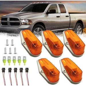 5PCS Cab Lights Compatible with 1973-1997 Ford F-150 F-250 F-350 F-450 F-550 Super Duty Pickup Trucks, Amber LED Roof Marker Light Kit (Amber Lens/Amber Light/White Base)