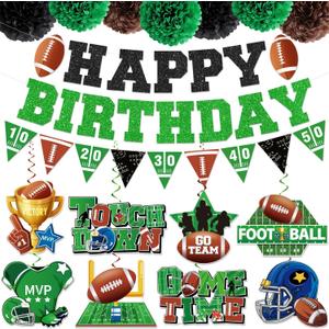 Football Birthday Party Decorations - Happy Birthday Banner, Themed Party Supplies, Pom Poms