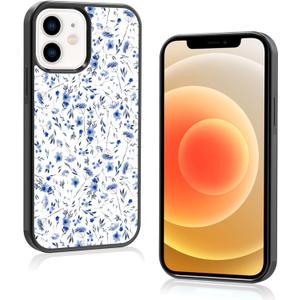 Cute Blue Flower Floral Aesthetic Phone Case for iPhone 12 & iPhone 12 Pro Case for Teen Girls Women Kids Girls -6.1Inch