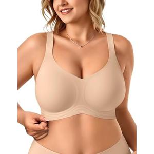 Vertvie Bras for Women No Underwire Wireless Support Bra Underarm-Smoothing Seamless Push Up Full Coverage T-Shirt Sports Bra XL
