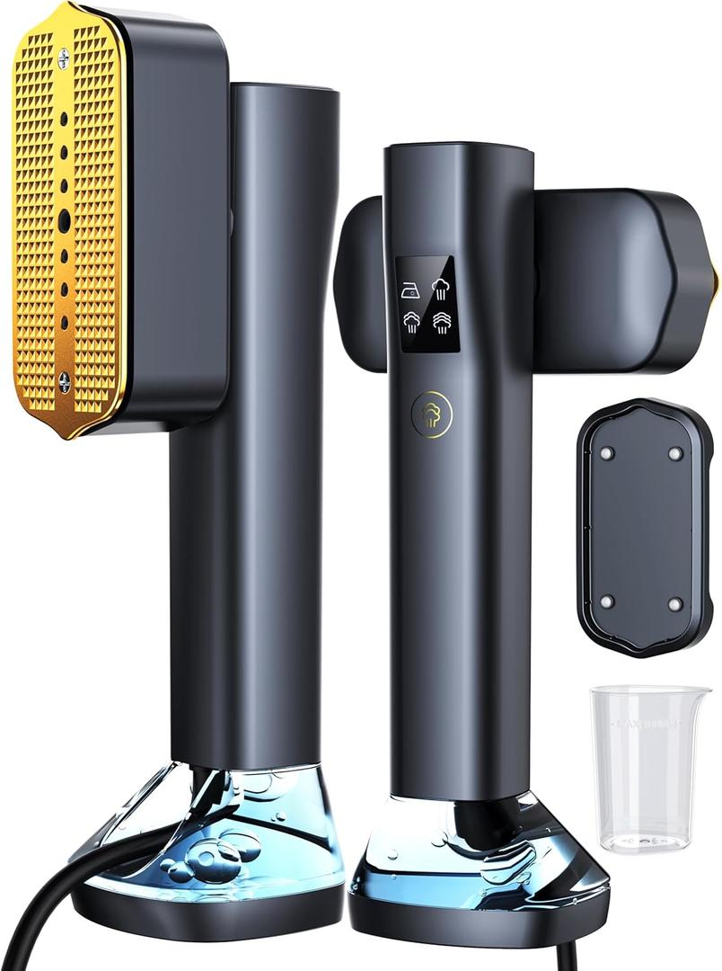 Steamer for Clothes,Portable Handheld Garment Steamer, 200ml Capacity,1000W 15s Fast Heat-UP, Leak-Proof Fabric Wrinkle Remover Ceramic Panel, 2-in-1 Dry & Wet Iron for Home and Travel -Black&Golden