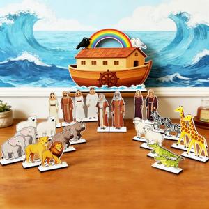 Wooden Baptism Table Decor Ark Wood Signs with Base Baptism Centerpieces for Baby Shower First Holy Communion Christening Party Centerpieces Decorations