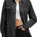 Bosmeer Women's Oversized Jean Jacket Casual Long Sleeve Denim Shirts Distressed Frayed Hem Denim Shacket (Gray, S)