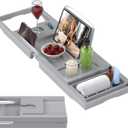 Foldable Bathtub Caddy Tray for Tub,Bamboo Expandable Bath Table Trays,Premium Bathroom Accessories for New Home & Mothers Day & Birthday Gifts for Couples,Gray