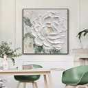 Hand Painted White Flower Oil Painting for Kitchen, Large 3D Floral Canvas Wall Art for Living Room, Framd Modern Wall Decor for Bedroom,Office Home Decor 32" x 32" (GSD-404)