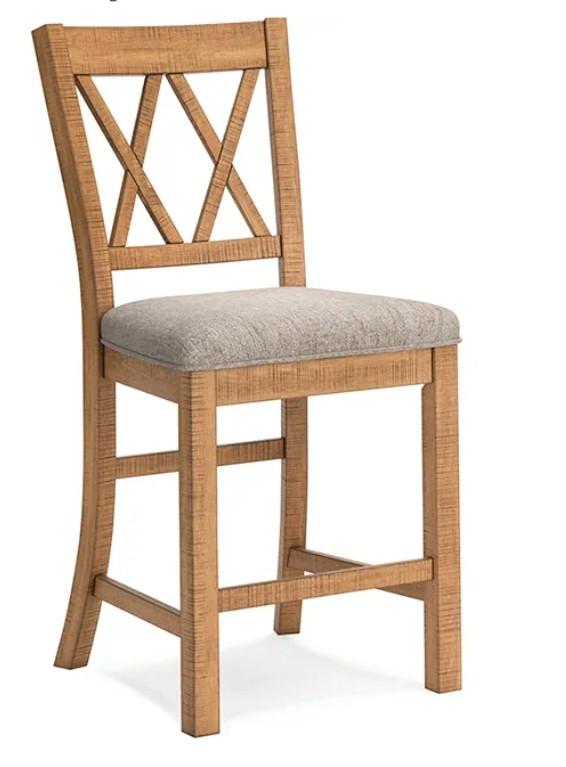 Signature Design by Ashley Havonplane Rustic Armless 25.63" Counter Height Upholstered Bar Stool with Foot Rest, Set of 1 Light Brown & Light Gray