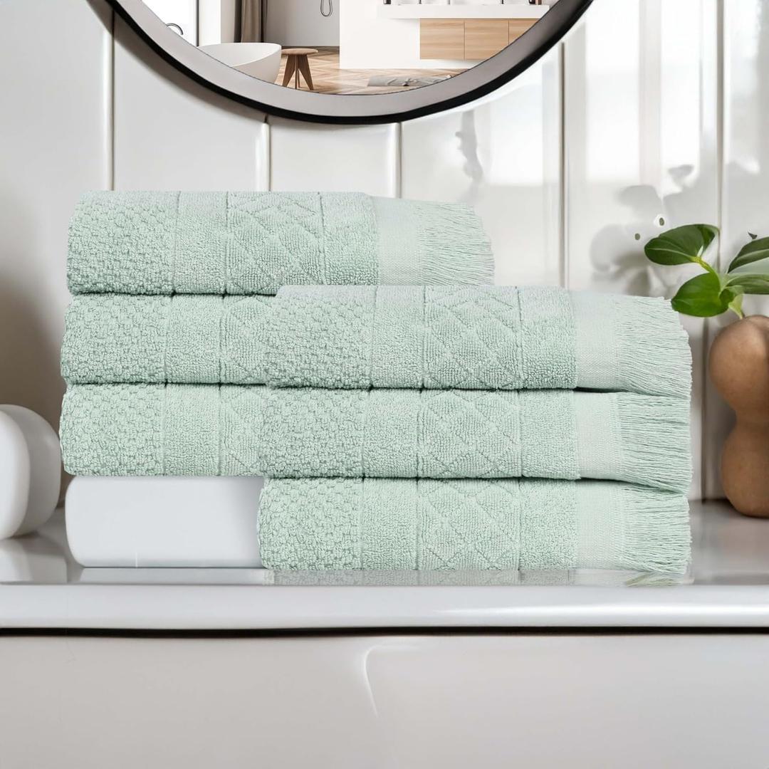 Superior Cotton Hand Towel Set, Quick Dry, Small Towels, Plush Soft Absorbent Bathroom Basics, Home Essentials, Spa, Salon, Hotel, Kitchen, Luxury Quick Drying, Set of 6, Rolla Collection, Sage