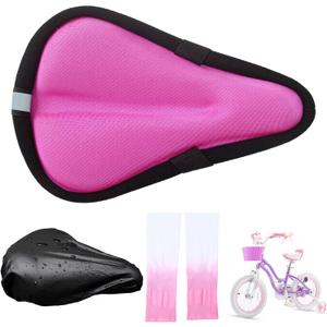 Kids Bicycle Seat Cushion Cover 9"x6",Gel Padded Bike Seat Cover for Boys Girls,Breathable Soft Bike Seat CoverChild Bicycle Saddle Pad with Water Resistant Cover,Arm Sleeves