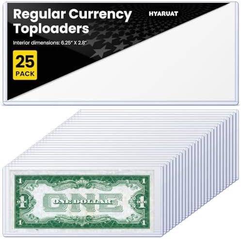 HYARUAT 25 Pack Currency Toploader – Premium Dollar Bill Holders, Durable Protective Sleeves for Bills, Currency Notes & Banknotes