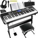 AQNIEGEP Pro 61-Key Electric Keyboard Piano w/LCD & Sustain Pedal, Full-Size Studio Keyboard w/Stand, Bench, Headphones, Mic, 200 Timbres/Rhythms, 80 Songs, Professional Piano Keyboard for All Levels