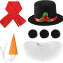 Haysandy 7 Pcs Snowman Christmas Costume Kit for Women, Snowman Hat Carrot Nose Scarf White 5 Layers Tutu Skirt 3 Balls (Kid Size, Cute)