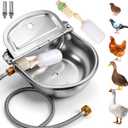 Metal Automatic Chicken Waterer with Float Valve, Stainless Steel Duck Waterer No Mess Outdoor Wall Mounted Chicken Water Dispenser with Hose and Drain Plug for Chicken Coop