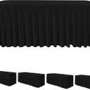 HolidayIdeas Black Spandex Table Skirts for Rectangle Tables 6ft, Fitted Stretch Table Cover 30x72 Inch, Wrinkle-Free Ruffle Design Tablecloths for Banquets,Trade Shows, Parties, Events, 4 Pack