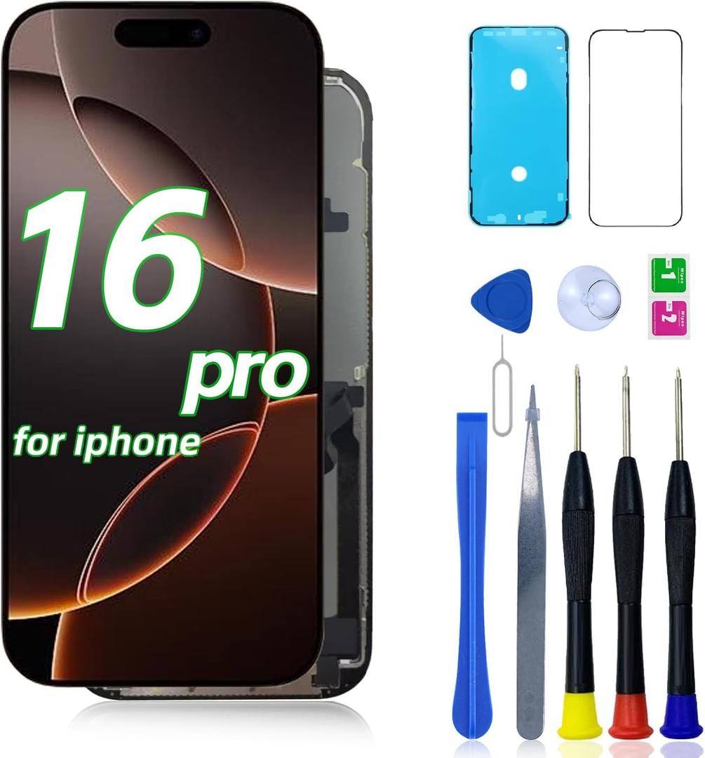 LCD for iPhone 16 Pro Screen 6.3' Replacement 3D Touch Screen Display Digitizer Frame Assembly with Repair Kit+Protective Film Tools Set