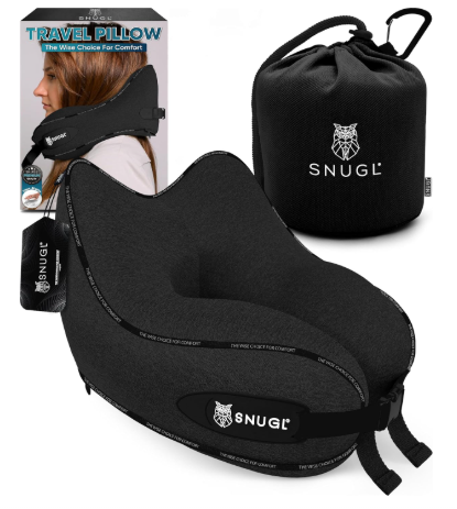 SNUGL Travel Pillow  Neck Pillow Airplane, Travel Pillows for Airplanes, Neck Pillows Memory Foam  Road Trip Essentials for Adults  Traveling Essentials - Gifts for Travelers Men & Women (Dark Red)