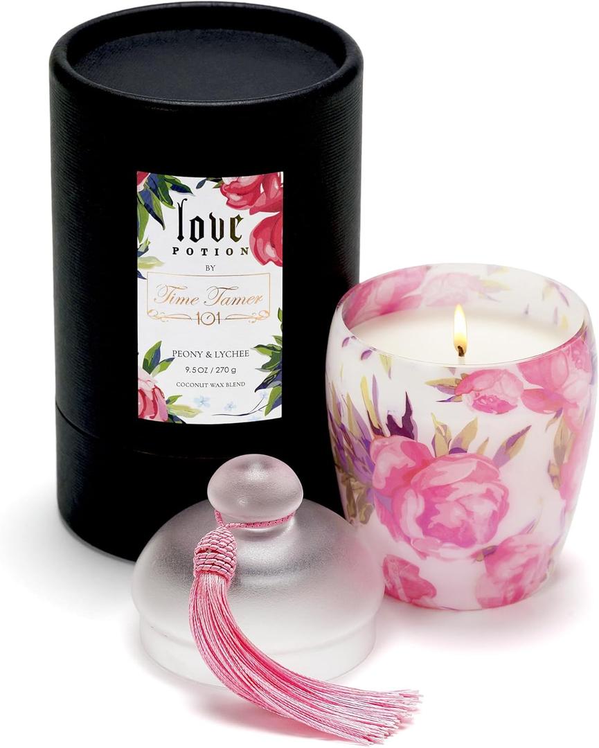 Luxury Love Candle Gifts for Women - Peony & Lychee Scented - Natural Soy Coconut Wax Blend - Elegantly Gift Packaged - 50-Hour Smoke-Free Burn Time