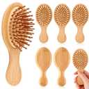 6 Pack Mini Bamboo Hair Brush Bulk Pocket Travel Small Hairbrush Massage Scalp Detangling Brush for Valentine Gifts Bulk Bridesmaid Party Favors (Oval)