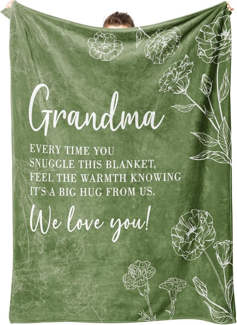 Grandma Gifts, Birthday Gifts for Grandma from Grandkids, to My Grandmother Soft Throw Blanket for Christmas Mothers Day 50" x 60", Grass Green
