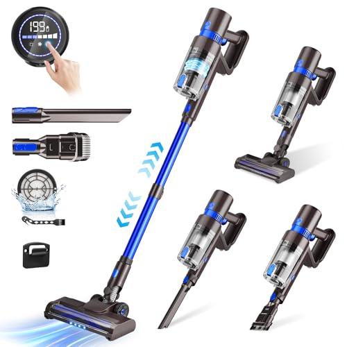 KCLASO Cordless Vacuum Cleaner, 550W 45KPA 50Min Vacuum Cleaners for Home, Self-Standing Stick Vacuum with Touch Screen, 3 Power Modes, Rechargeable Battery, Handheld Vacuum for Pet Hair Carpet Floor