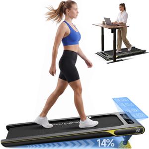 YPOO Walking Pad with 14% Incline Under Desk Treadmill for Home & Office, Black