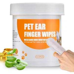 Ear Finger Wipes for Dogs & Cats, 50 Count Dog Ear Cleaner Finger Wipes, for Dirty, Waxy, Smelly Ears - Soothes & Relieves Ear Itching, All Natural Ingredients